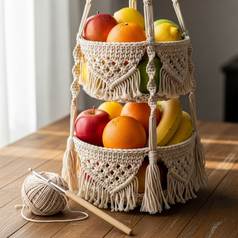 Bohemian 3-Tier Crochet Hanging Fruit Basket